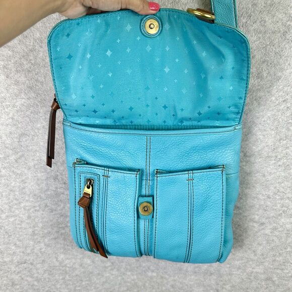 Fossil Morgan Crossbody Handbag Leather Purse Messenger Bag Turquoise Blue‎ - Picture 6 of 14